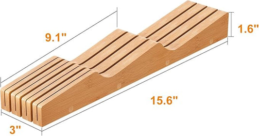 In-Drawer Knife Block Organizer - Bamboo Wood Drawer Knife Organizer-Protecting Knife Organizer Block (Not Included) (Natural, 7 Knives Dock)