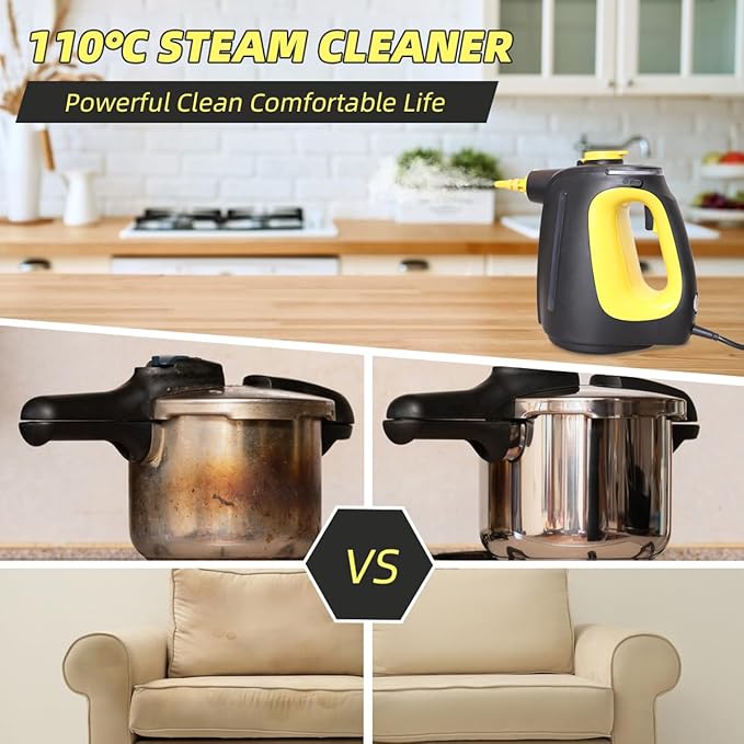 Handheld Steam Cleaner with 9 pcs Accessories Multi Surface Steam Cleaner for Home 530ml Natural Multi Purpose Steamer for Cleaning Grime, Grease,Floor, Upholstery, Grout and Car