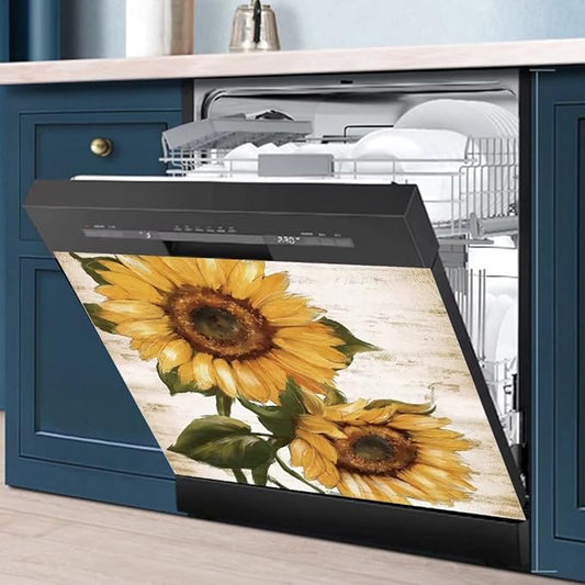 Retro Sunflower Kitchen Sticker Decor Dishwasher Cover Magnet, You are My Sunshine Dish Washer Door Panel Decal Magnetic, Refrigerator Magnet Decal Decor, Magnetic 23"x17"INCH