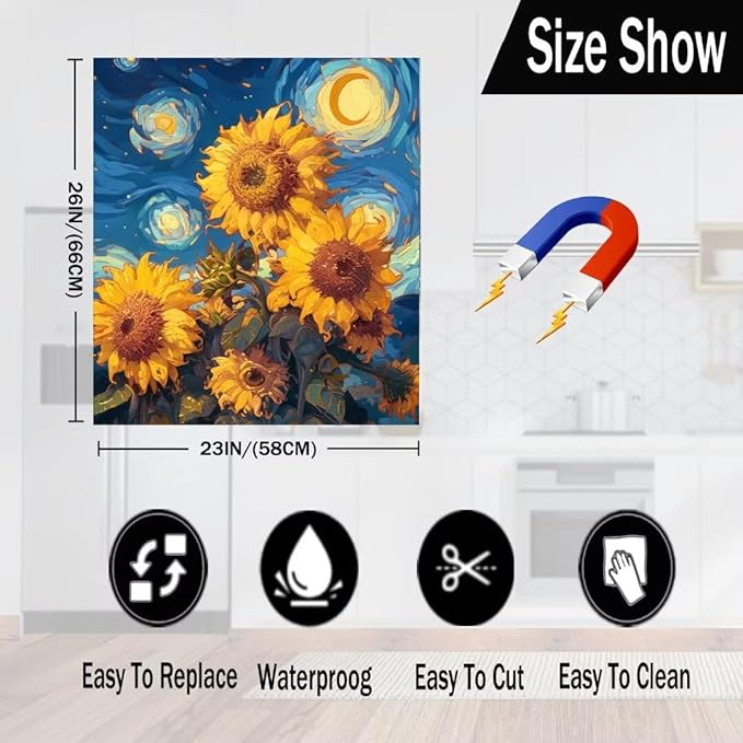 Farmhouse Sunflower Dishwasher Covers for The Front, Starry Night Style Flowers Dishwasher Sticker, Sunflower Painting Fridge Skins Cover - 23" W x 26" H Ordinary