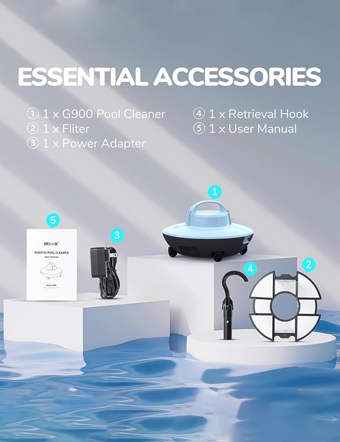 Robotic Pool Cleaner, Pool Vacuum for Above Pools with Dual-Drive Motors, Self-Parking Technology for Above-Ground Flat Pools up to 645sq.ft (Lasts 90 Mins)