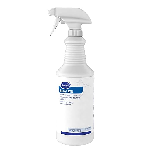 Diversey GLANCE 04554. Glass & Multi-Surface Cleaner, for Streak-Free Mirrors & Windows, Ready-to-Use, 32-Ounce (Pack of 12 with 12 spray nozzles)