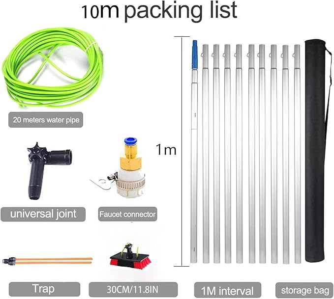 10m/33ft Window Cleaning Pole/Water Fed Telescopic Brush/Extendable Cleaner Conservatory Roof Window Cleaning Equipment Extendable Cleaner Conservatory Roof Cleaning Tool