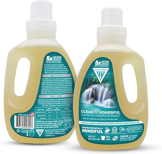 Hiketron Clear & Powerful Unscented Liquid Laundry Detergent, 5x Ultra Concentrated, Tough Stains Remover, (40 Fl Oz, Pack of 2)