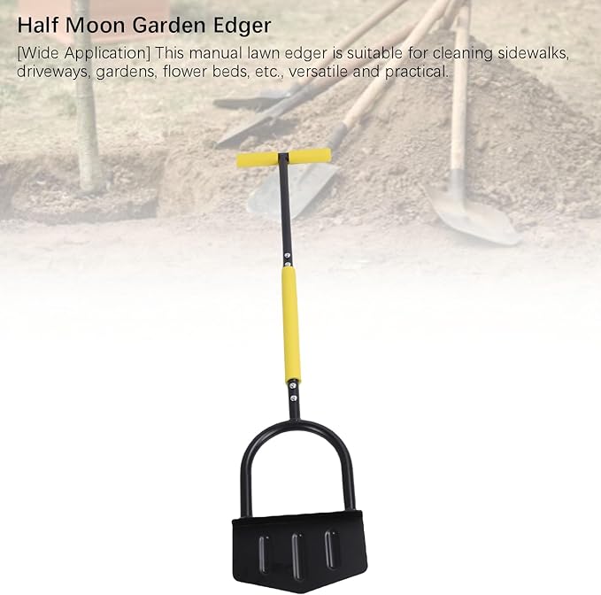 Lawn Edger Tool Stainless Steel Half Moon Blade with T Handle, Durable Anti Rust, Ergonomic Design - Versatile Garden Tool for Walkways and Flower Beds
