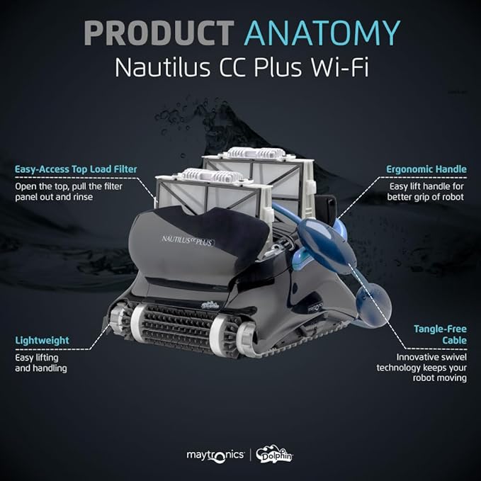 Dolphin Nautilus CC Plus Robotic Pool Vacuum Cleaner with Wi-Fi Control — Included Universal Caddy for No-Hassle Storage — Ideal for Above/In-Ground Pools up to 50 FT in Length