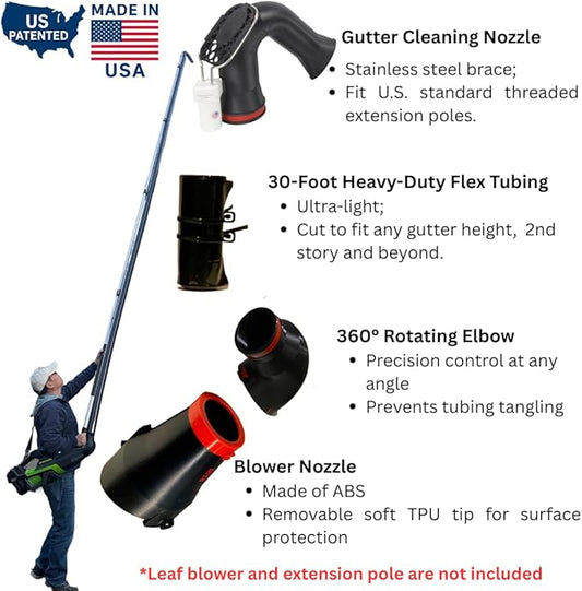 ArloCatcher 30-Foot Gutter Cleaning Kit for Milwaukee Leaf Blower 2724-20 and 2728-2 450 CFM – Two-Story Gutter Cleaning Tools from Ground, No Ladder Needed, Extension Pole Not Included