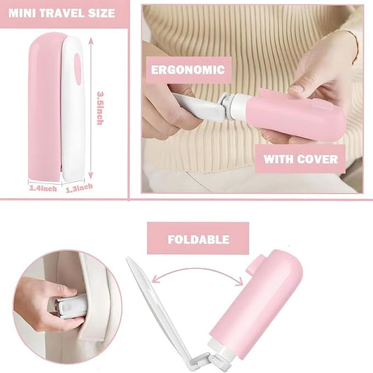 Mini Travel Lint Roller with 300 Sticky Sheets, Compact Portable Pet Hair Remover with Cover for Clothes, Travel, Small Foldable Lint Roller for Purse Car Bag Essentials (Pink and White) - Image 2