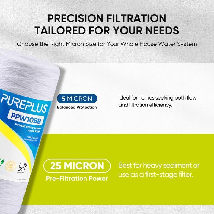 PUREPLUS 25 Micron 10 x 4.5 Whole House Water Filter for Well Water 2 Pack - Image 6