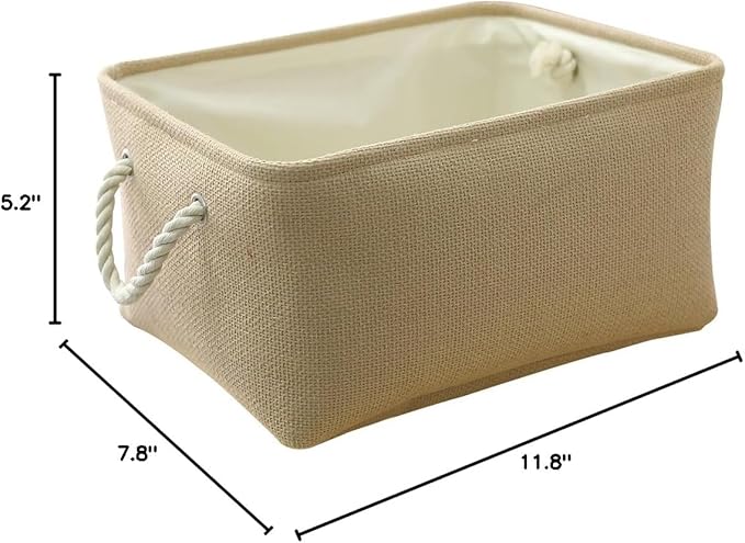 TheWarmHome Decorative Basket Rectangular Small Storage Basket Fabric Storage Bin Organizer Basket with Handles for Clothes Storage (Beige, 11.8L??7.9W??5.2H inch)
