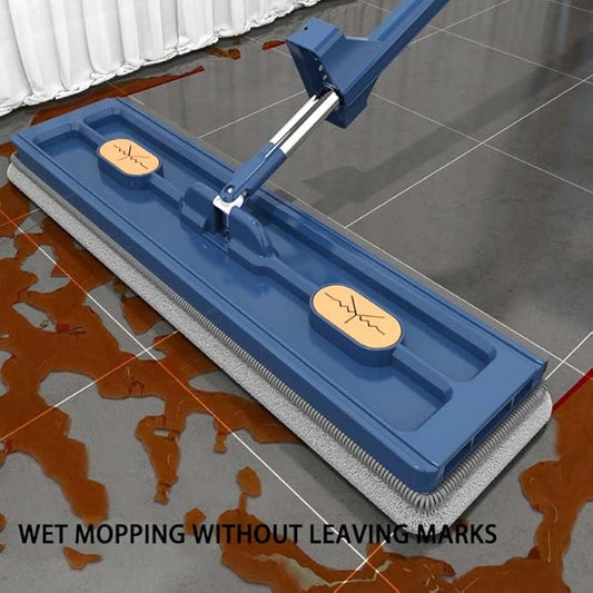 2025 New Large Flat Mop and Bucket Set,360 Rotation Flat Mop with Bucket with 6 Microfiber Pads,for Tile,Hardwood,Windows Wet and Dry (Blue)