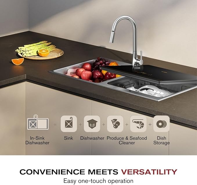 FOTILE SD2F-P5 3-in-1 In-Sink Dishwasher & Kitchen Sink Combo with 360° Cleaning, Produce Wash, Child Lock, Energy Efficient for Space-Saving Hygienic Kitchen Solutions (Dishwasher on the Right)