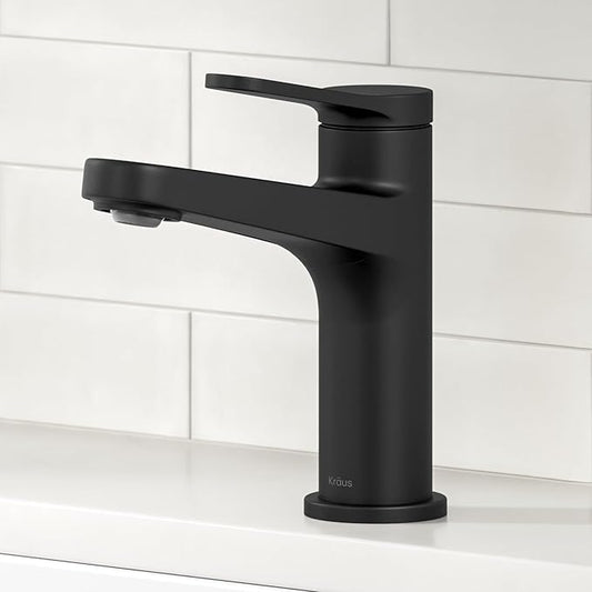 KRAUS Indy Bathroom Faucet in Matte Black with Single Handle, Pop Up Drain and Supply Lines, KBF-1411MB