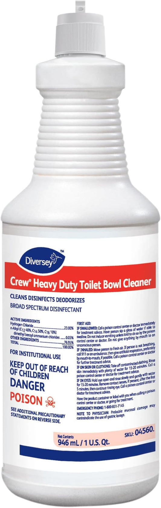 CREW 04560 Heavy Duty Toilet Bowl Cleaner & Disinfectant, 23% HCI removes Rust Stains, Lime Scale with Mint Scent, Ready-to-Use, 32-Ounce