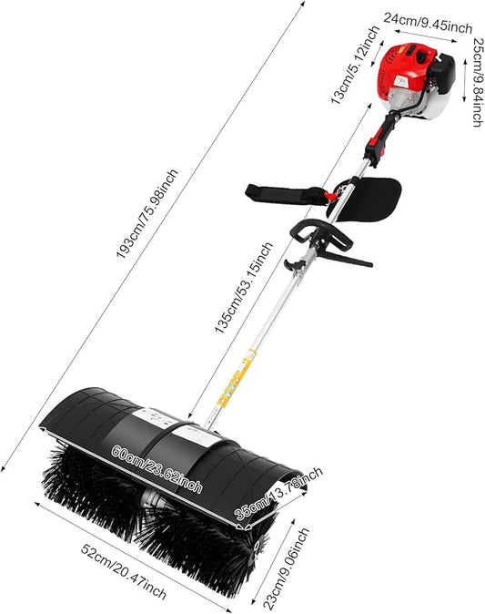 52CC 2 Stroke Hand Held Gas Power Broom, 2.3HP Gas Power Handheld Sweeper, Motor Side-Mounted Sweepers Snowplow Broom, Sweeping Lawns Brush Lawn Cleaner Tools for Cleaning Lanes, Driveways