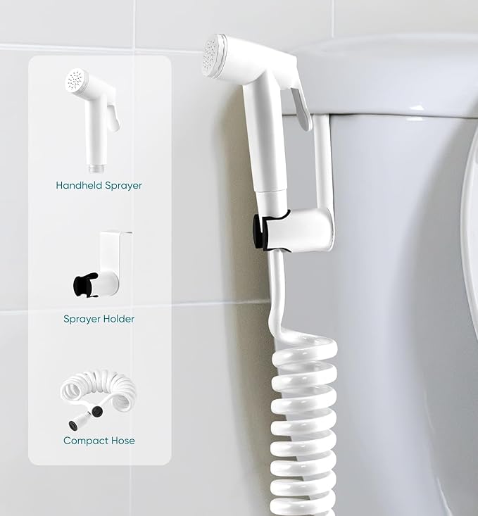 Handheld Bidet Sprayer Kit for Toilet, for Feminine Wash, Bidet Faucet Cloth Diaper, Baby Wash, Pet Wash or Toilet Cleaning, with Spring Type Bidet Hose (White)