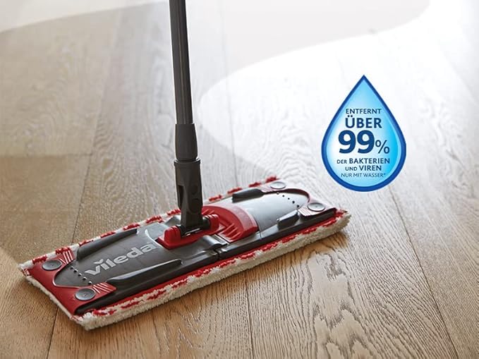Vileda Ultramax Turbo 2-in-1 Floor Mop Complete Set, Mop with Telescopic Handle, Microfibre Cover and Bucket with Power Spinner, for All Hard Floors, Handle Length 75-130 cm, Eco Packaging