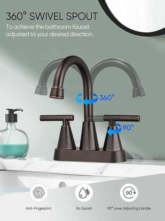 Cobbe Bathroom Faucets for Sink 3 Hole, 4 Inch with Pop Up Drain and 2 Supply Hoses, 2 Handle Centerset Bathroom Faucet for Sink Vanity, ORB, 2 Pack