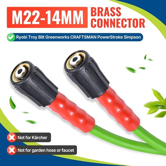 YAMATIC Upgraded Flexible Pressure Washer Hose 25FT 1/4", 3200 PSI Non-Kink Replacement with M22-14mm & 3/8" Quick Connect Adapters, Extension for Gas Power Washer Troy-Bilt Ryobi Honda Craftsman