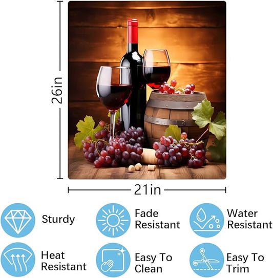 Dishwasher Magnet Cover Red Wine Glass Grapes Wooden Reusable Dishwasher Magnetic Cover Sticker Decorative Dish Washer Door Cover Panel for Home Kitcen Appliance, 21x26 in
