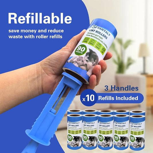 Extra Sticky Lint Roller Mega Value Set 900 Sheets for Pet Hair Removal and Clothes, Dog and Cat Lint Remover, 10 Pack - Image 2