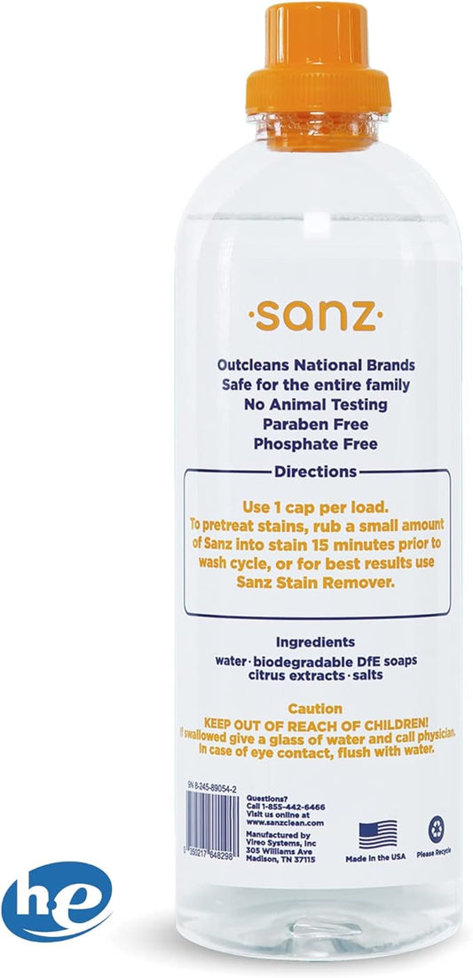 SANZ Hypoallergenic and Biodegradable Laundry Detergent - Outperforms Leading Brands*, Free and Clear, 64 Loads