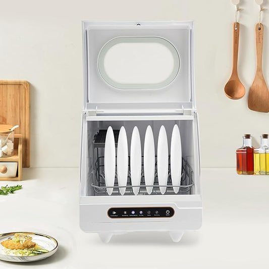 800W Portable Countertop Dishwasher,5 Washing Modes, Mini Dishwasher with 5L Water Tank,161.6℉ High-Temp, No Installation Needed, Compact Dish Washing Machine for 4-6 Sets Tableware (Type C - White)