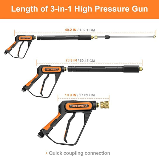 5000PSI Pressure Washer Gun and Hose Kit, 50FT Kink Resistant Steel Braided Power Washer Hose with 3/8" Swivel Quick Connector and M22 14mm Adapters Replacement