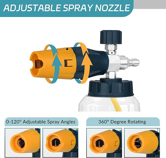 Sooprinse Pressure Washer Foam Cannon with Short Pressure Washer Gun, Dual Connector Accessory, Snow Soap Attachment for Car Wash, 5 Nozzles Tips with 1/4” Quick Connect, 4000 PSI