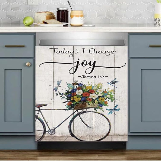 Today I Choose Joy Dishwasher Magnet Decal,Butterfly Flower Dishwasher Front Door Cover Kitchen Decor,Bike Floral Fridge Magnet Sticker,Inspring Quote Home Appliance Panel Decal 23"x17"