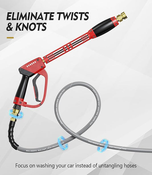 Pressure Washer Gun and Hose Kit, 4800PSI Steel-Braided & Durable - Flexible & Kink-Resistant Power Washer Hose 50 FT with 3/8" Swivel Quick Connector and M22 14mm Adapters Replacement