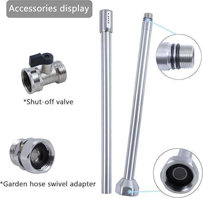 G-Sunny All-Metal RV Toilet Wand with Shut-Off Valve, RV Black Tank Cleaner Wand with 360 Degree Swivel Adapter and Power Nozzle, for Cleaning Sediment