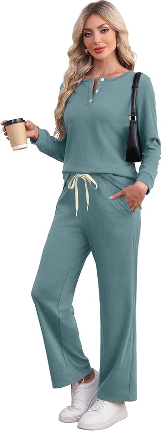 WIHOLL Lounge Sets for Women Two Piece Outfits Button Down Sweatsuit Sweatpant with Pockets Fall Fashion 2025
