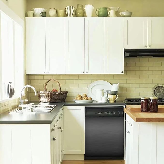 Black Brushed Stainless Steel Pattern Dishwasher Magnet Full Door Cover, Magnetic Dishwasher Panel Decal, Black Metal Immediate Magnet Fridge Door Cover Sheet, 23" W x 26" H Magnetic