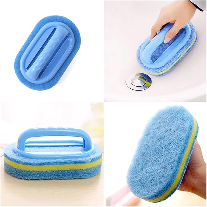Kitchen Cleaning Bathroom Glass Wall Cleaning Bath Brush Handle Sponge Bath BottomBathtub Ceramic Cleaning Tools, Blue