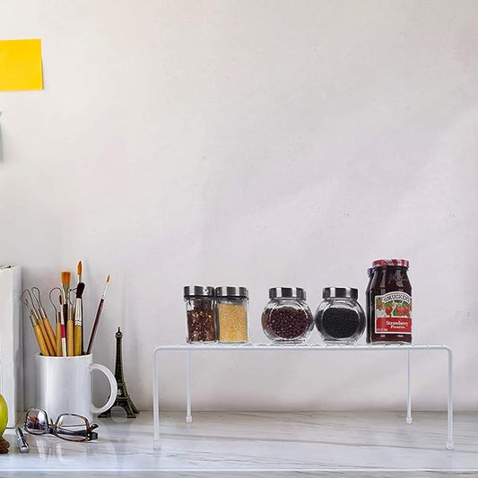 Large (16.1 x 10.2 Inch) Cabinet Storage Shelf Rack, Shelves,Kitchen Counter and Cabinet Shelf, Storage Rack Organizer for Kitchen, Fridge, Cabinet, Bathroom Cupboard (White, 4)