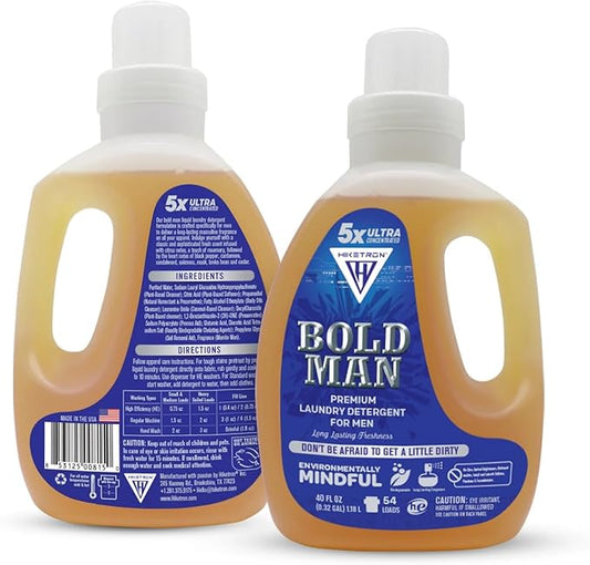 Hiketron Bold Man Liquid Laundry Detergent, 5x Ultra Concentrated, Tough Stains Remover Washing Detergent, Long Lasting Masculine Scent (80 Fl Oz, Pack of 2)