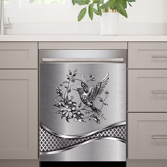 Stainless Steel Bird Pattern Dishwasher Magnet Refrigerator Cover, 23W x 17H inchs