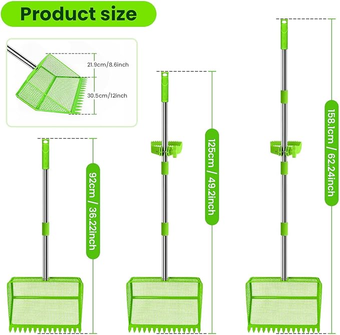 2026 Latest 12inch 2-in-1 Chicken Poop Scooper & Rake with Handle, Heavy-Duty Metal Chicken Coop Scoop for Sand Sifting Shovel Litter Scooper for Farm House Chicken Coop Cleaning Tools Accessories