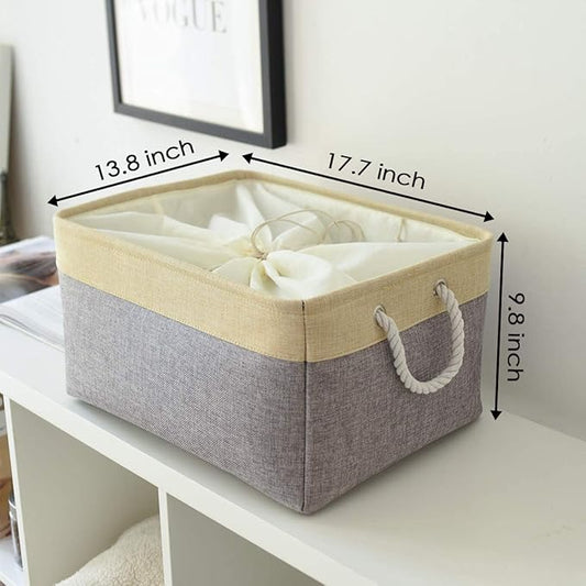 TheWarmHome Storage Baskets for Organizing, Extra Large-3Pack, 17.7L×13.8W×9.8H inch Large Sturdy Storage Bins, Decorative Storage Baskets for Shelves Closet Nursery (Gold&Grey)
