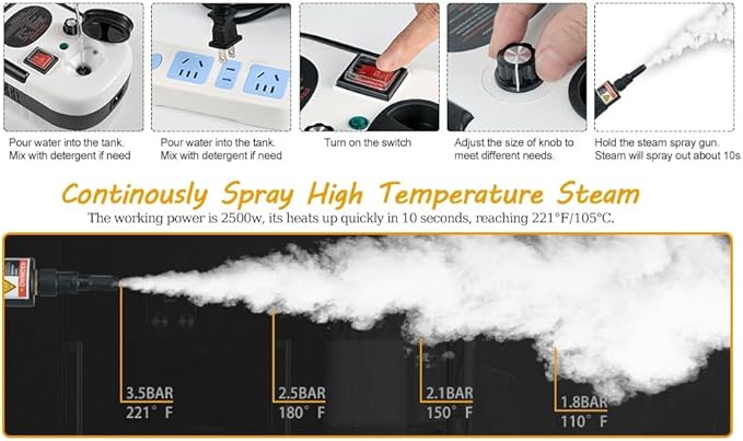 7 in 1 Steam Cleaner 2500W High Pressure Steamer for Cleaning, Car Steamer Handheld Steam Cleaner for Home Use, Hardwood Floor Steam Cleaner for Upholstery, Kitchen, Bathroom, Grout