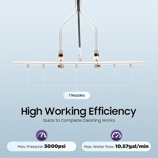 39" Professional Power Washer Broom, 7-Hole Water Broom On Wheels, Pressure Washer Water Broom with 7 Nozzles, 1500-5000psi Hot and Cold Water Pressure Washers for Home Commercial