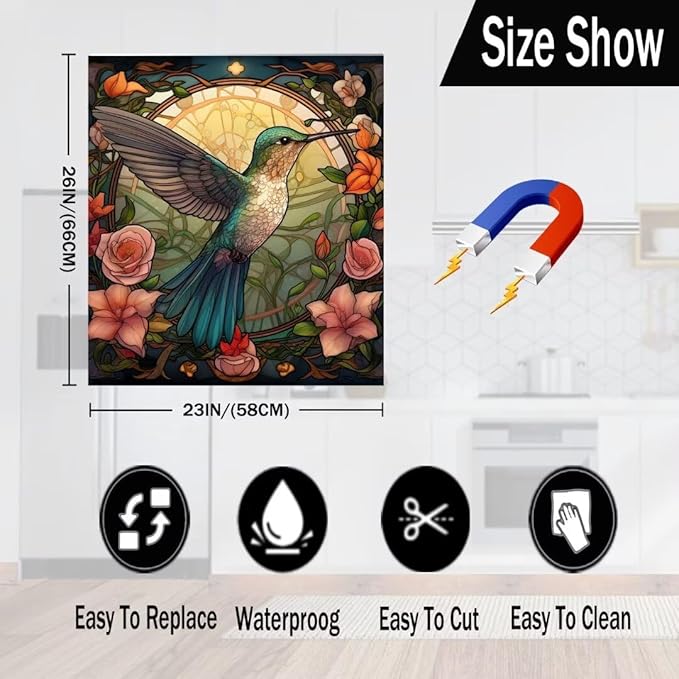 Hummingbird Kitchen Dishwasher Magnetic Panel Decal, Spring Flowers Refrigerator Magnet Cover, 23" x 26" (Magnetic)