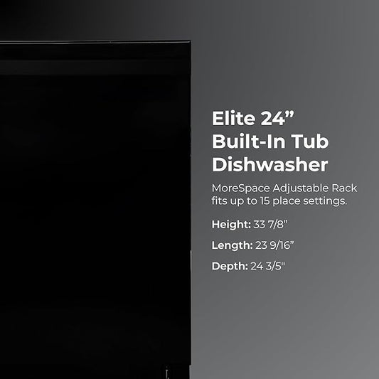 Kenmore 22-14689 Elite 24" Built-In Dishwasher - UltraWash Plus, TurboDry, QuietWash, SmartWash, TurboFlex Third Rack & Reach-Thru Handle - 15 Place Settings-42 DBA - ENERGY STAR Certified - 24"-Black
