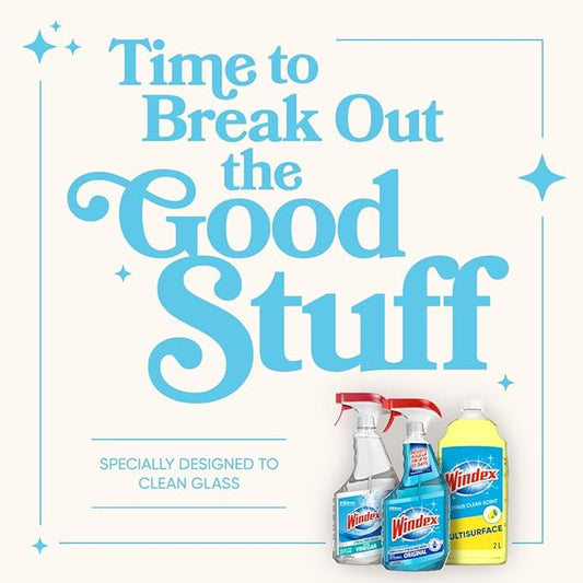 Windex Refill Glass and Window Cleaner Bottle, Bottle Made from 100% Recycled Plastic, Surface Cleaning Spray, Original Blue Scent, 2L (67.6 Fl Oz)