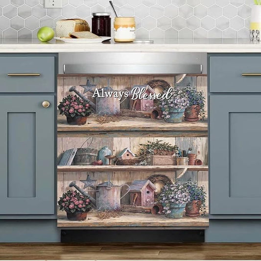 Always Blessed Dishwasher Magnets Decorative Cover,Home Garden Flower Dishwasher Cover for The Front Magnetic Fridge Decal,Bless Home Sticker Appliance Magnet for Rerigerator Kitchen 23"x17"