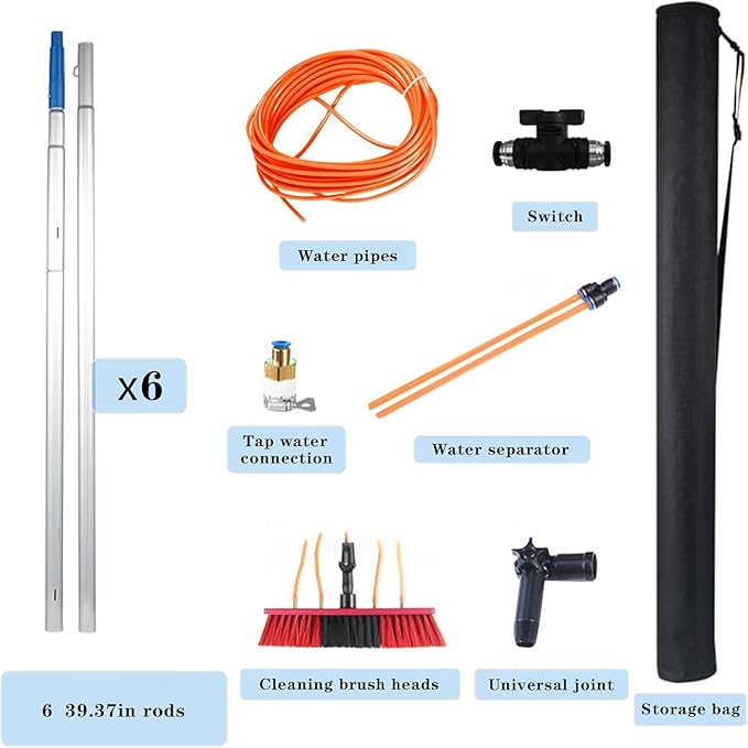 Water Fed Pole Kit Adjustable Solar Panel Cleaning Kit Cleaner Tool for Window Glass Roof Outdoor Glass Brush Window Washing Equipment (20FT)