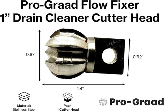 1” Flow Fixer Drain Cleaner Plumbing Snake Cutter Head for 1-1/4" - 2" Pipes, Clears & Scrapes Pipe Inner Walls, Fits 5/16” & 3/8” Cables, for Commercial & Residential Use
