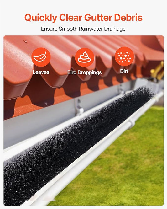VEVOR Gutter Brush, 4.33 inch Diameter 30 Feet Total Length Gutter Cleaning Tools, Ground-Level Brush Leaf Guard for 5 Inch Gutters, Easily Clear Roof Leaves and Debris, 10 Pack