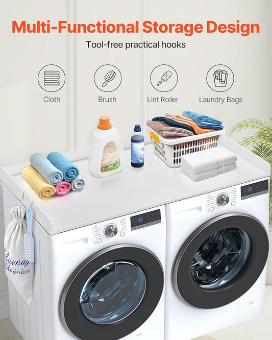 VEVOR Washer Dryer Countertop, 54" x 27" Wooden Washer and Dryer Countertop, Water-Resistant Laundry Machine Topper Cover with Anti-Slip Pads, for Laundry Room Organization and Storage, White